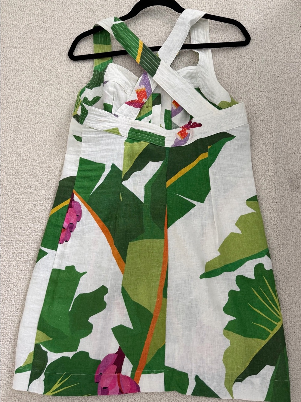 FARM Rio Linen Green & White Floral Button-Front Mini Dress Sz M - Picture 2 of 4
